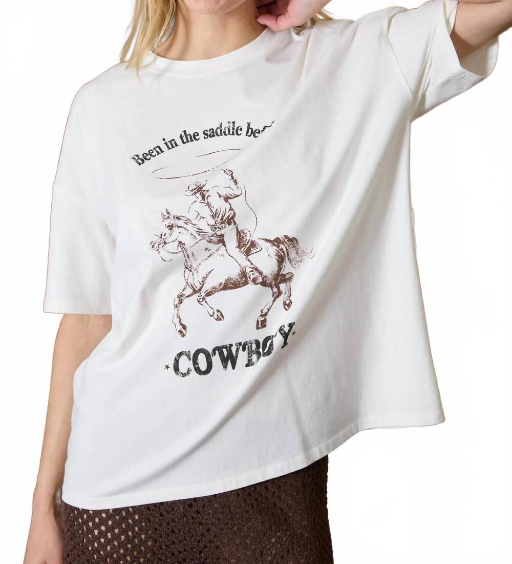NEW BLU PEPPER cowboy oversized graphic shirt in white